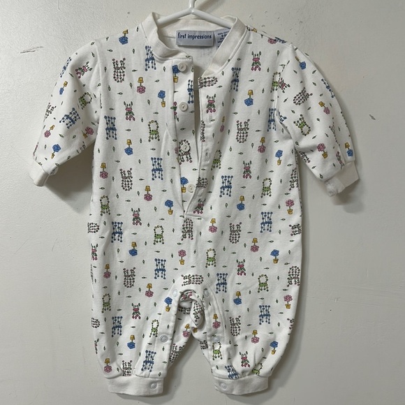 First Impressions White Footies with Playful Print 90’s - Picture 1 of 2